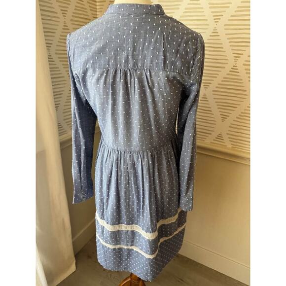 Label Ritukumar Ritu Kumar Small Blue Chambray Cotton Dot and Beaded Dress - Picture 6 of 8